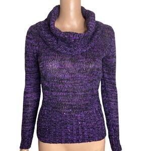 Vintage 90s Y2K Lei Sweater Womens Small Purple Shimmer Glitter